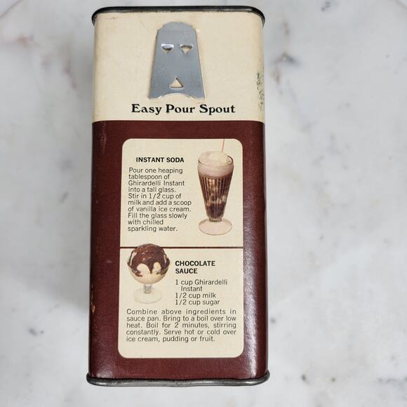 Ghirardelli Instant Chocolate Flavor Tin‎ Drink Powder 1Lb Vtg Easy Pour Spout - Picture 4 of 16